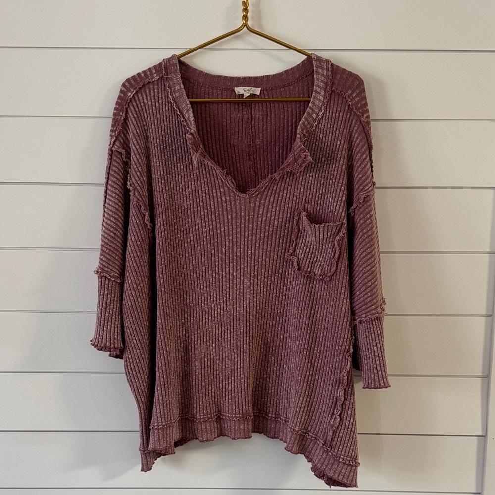 Easel Ribbed Knit Top in Dusty Pink